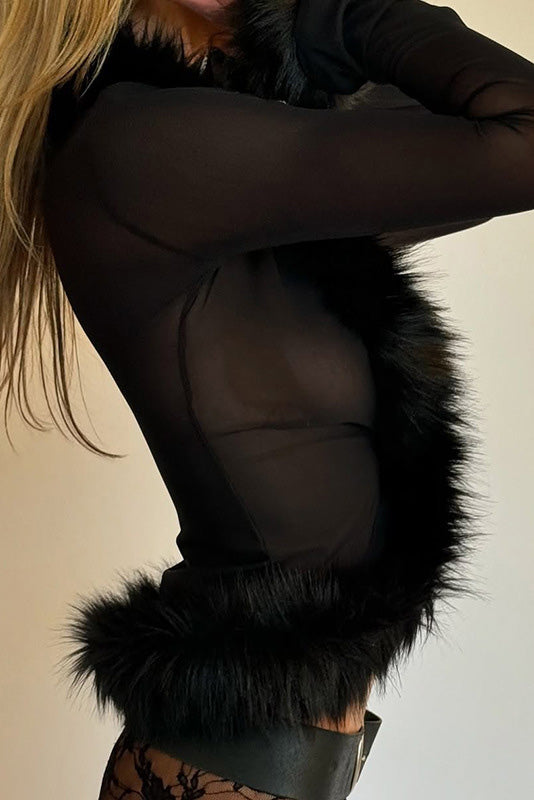 Fur Patchwork Mesh Cardigan