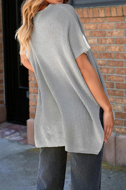 Short Sleeve Side Slit Oversized Sweater