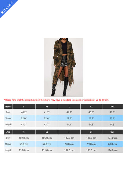 Longline Distressed Camouflage Jacket