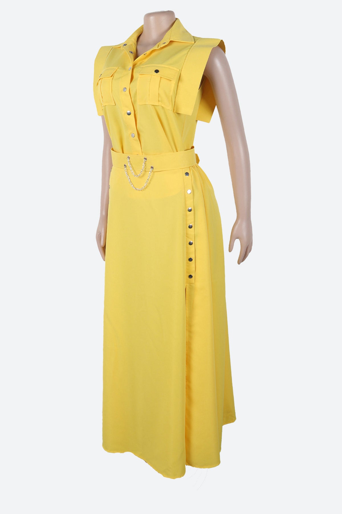Solid Color Sleeveless Workwear Slit Dress Set