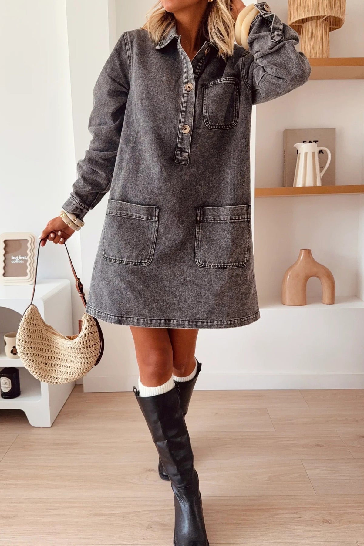 Denim Long Sleeve Mini Dress