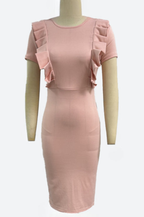 Stretch Ruched Bodycon Dress with Back Slit