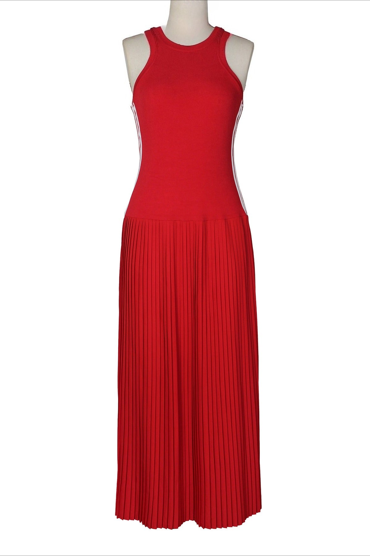 Sporty Contrast-Stripe Pleated Maxi Dress