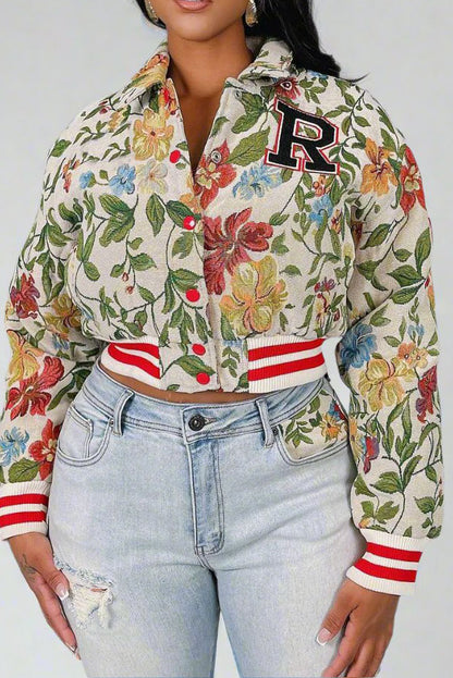 Cropped Tapestry Varsity Jacket