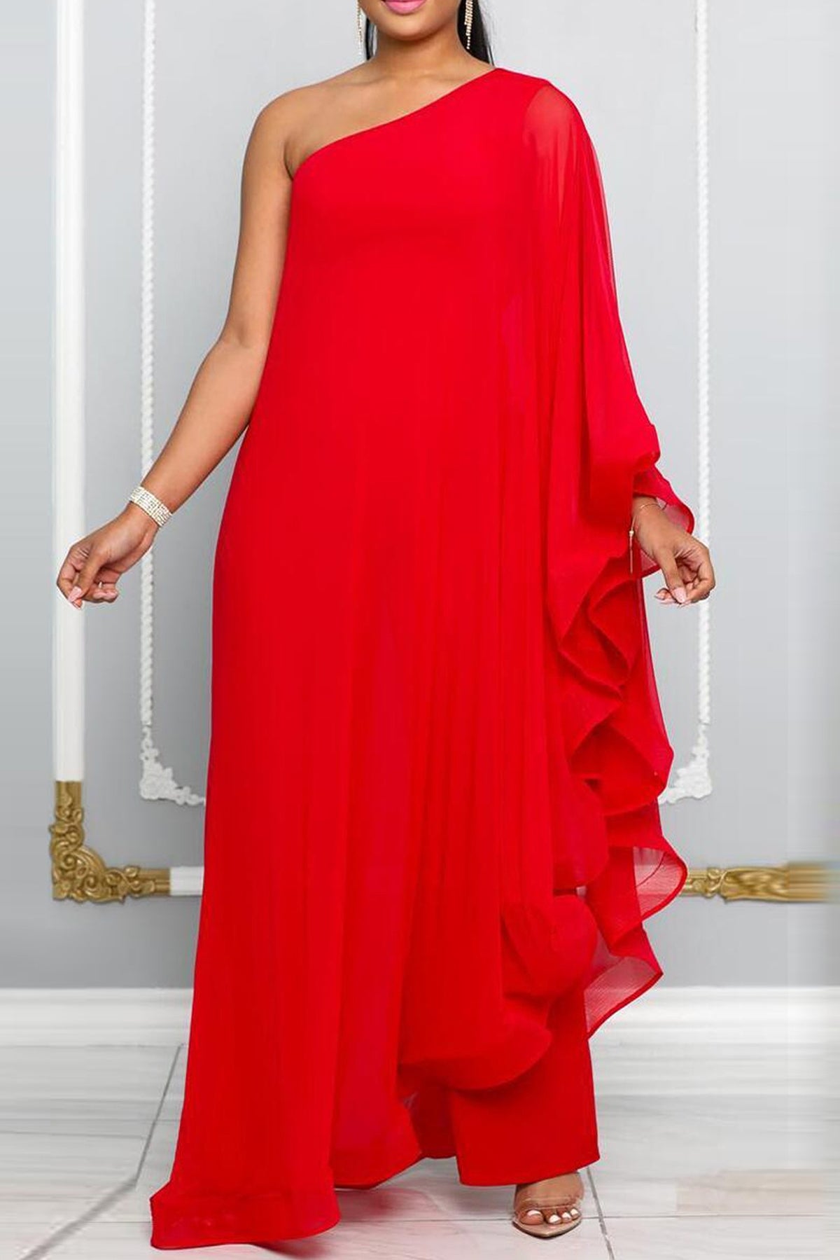 One Shoulder Batwing Jumpsuits