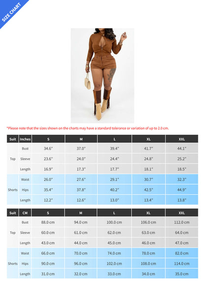 Long Sleeve Stretch Suede Shorts Set