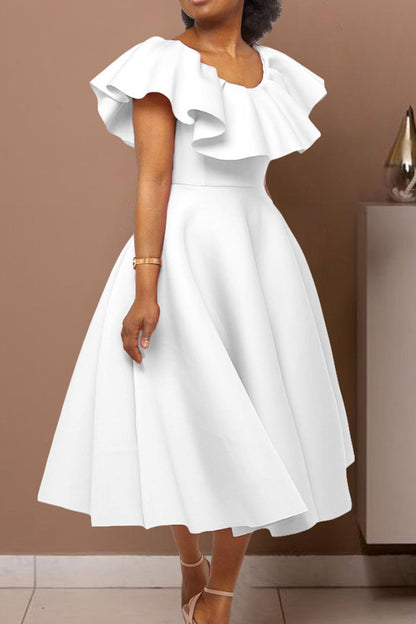 Ruffle Trim Short Sleeve A Line Dress