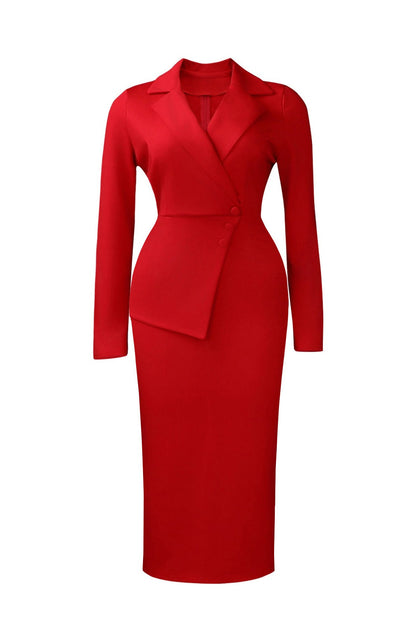 Asymmetrical Peplum Blazer Midi Dress