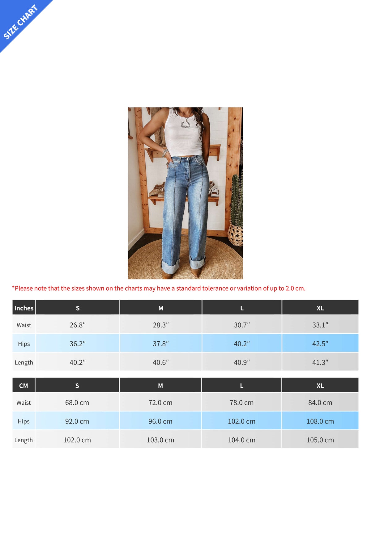 High-Rise Folded Hem Wide Leg Jeans