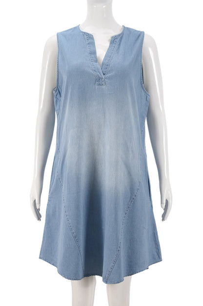 V Neck Sleeveless Denim Dress
