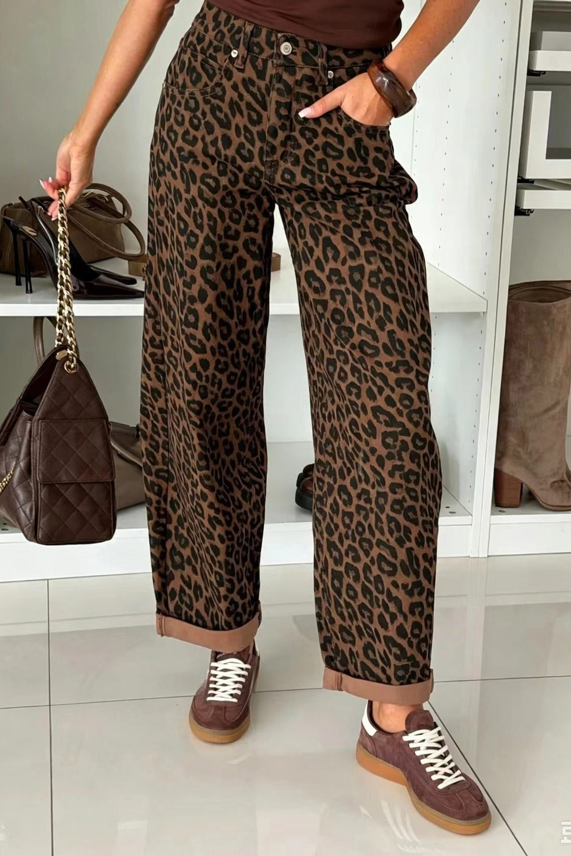 Leopard-Print Wide-Leg Jeans