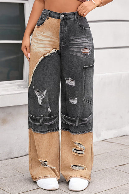 Vintage Patchwork Ripped Utility Cargo Jeans