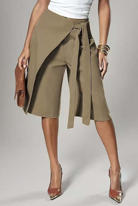 Asymmetrical Wrap Tie-Waist Culottes