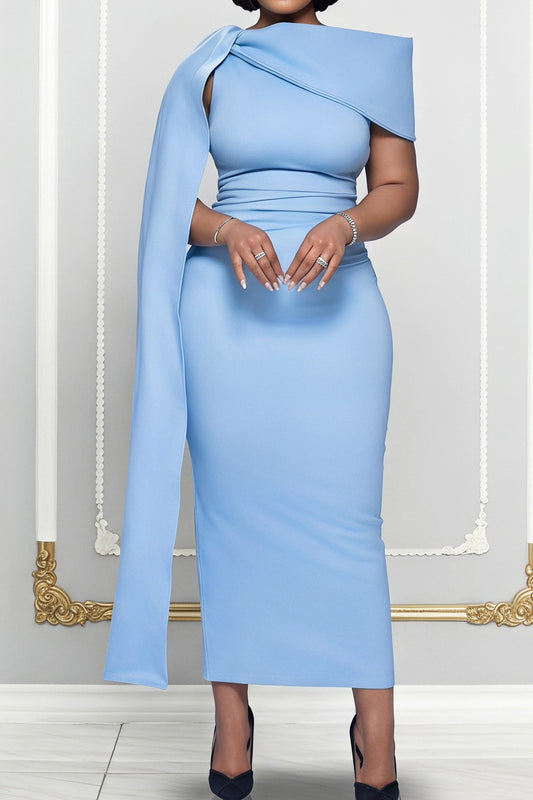 Elegant Asymmetric Draped Cape Maxi Dress