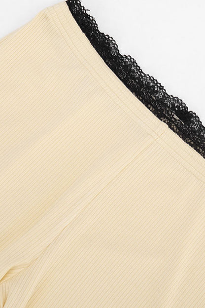 Lace Trim Ribbed Capri Set