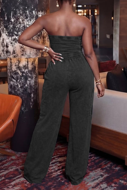 Mineral Wash Bandeau Cargo Jumpsuit