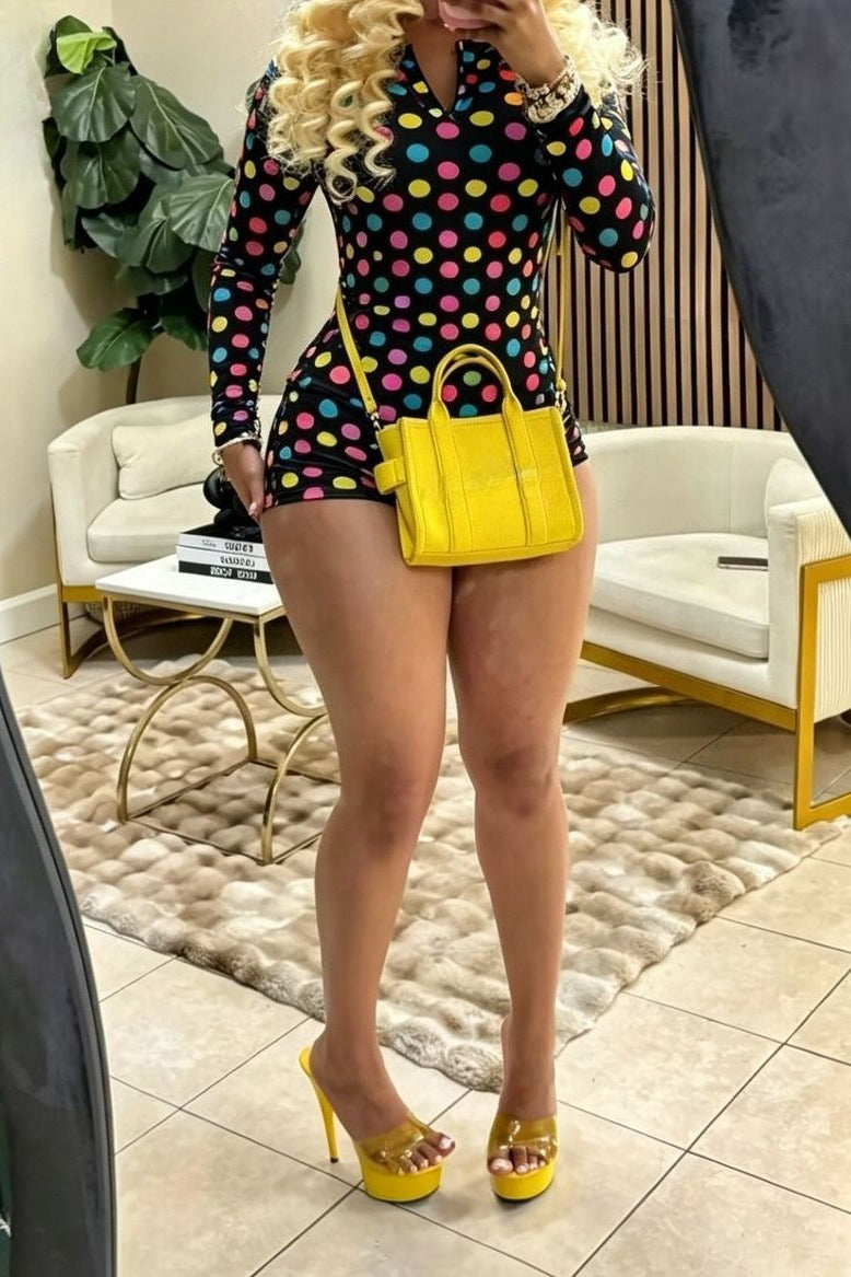 Polka Dot Long Sleeve Bodycon Romper