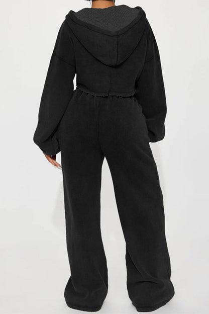 Cropped Zip Hoodie & Wide Leg Sweatpants Set