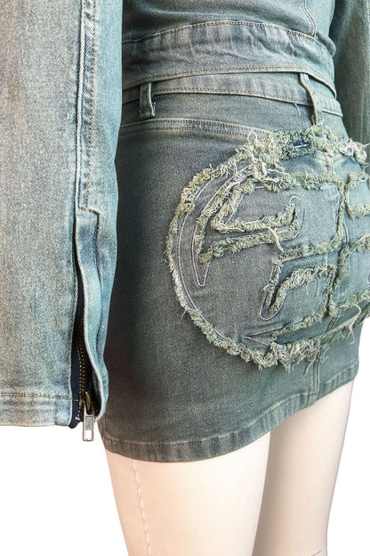 Vintage Wash Patch Denim Jacket