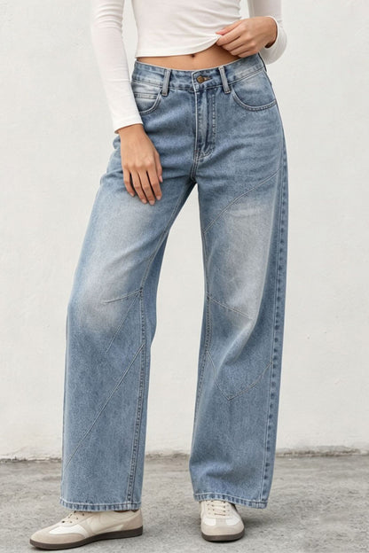 Non-Stretch Paneled Straight Leg Jeans