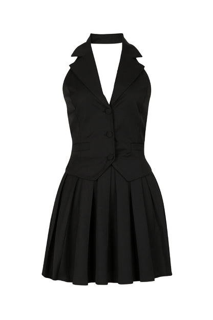 Halter Tuxedo Top & Pleated Skirt Set