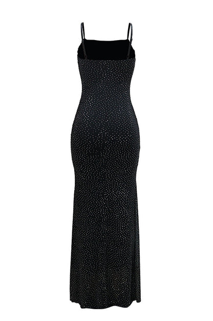 Spaghetti Strap Rhinestone Mesh Bodycon Dress