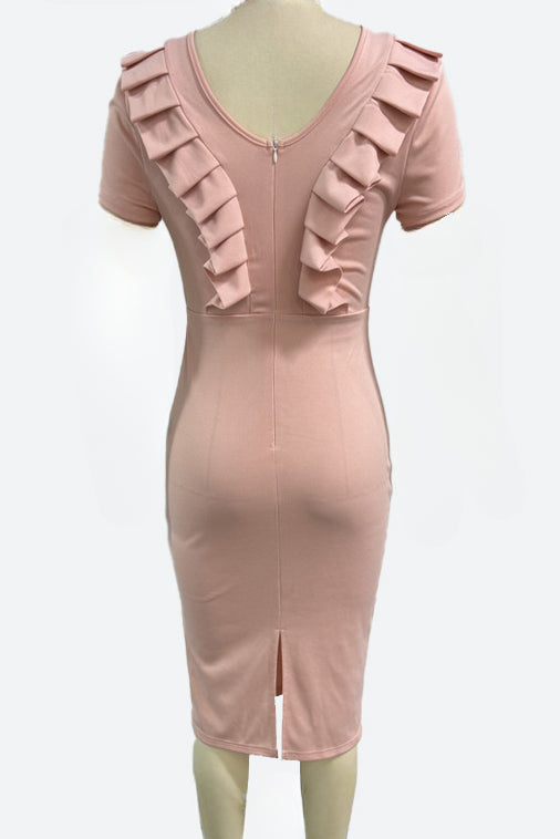 Stretch Ruched Bodycon Dress with Back Slit