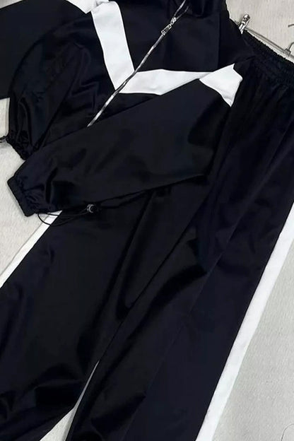 Colorblock Zip Jacket Wide Leg Pants Set