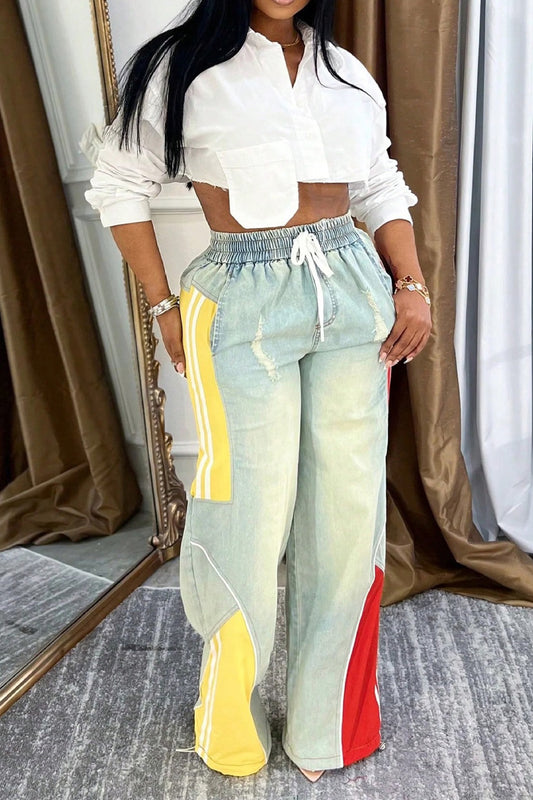 Colorblock Gradient Straight-Leg Denim Pants