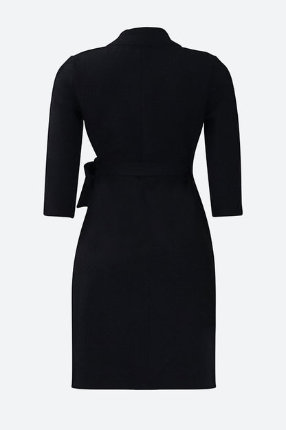 Three-Quarter Sleeves Tie Waist Mini Dresses