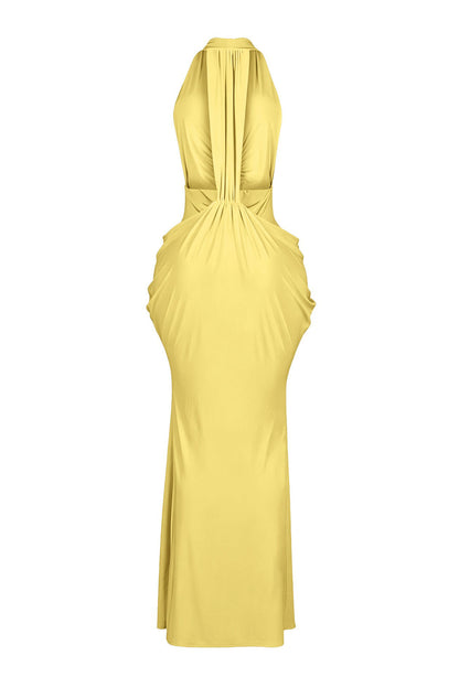 Plunging Halter Beaded Cutout Maxi Dress