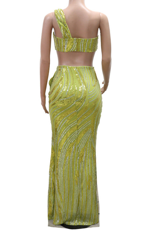 Sleeveless One-Shoulder Crop Top & Skirt Set