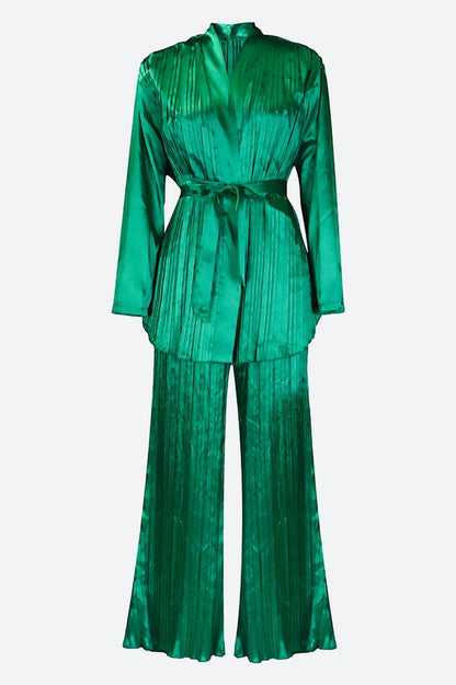 V Neck Long Sleeve Tops Wide Leg Pants Set
