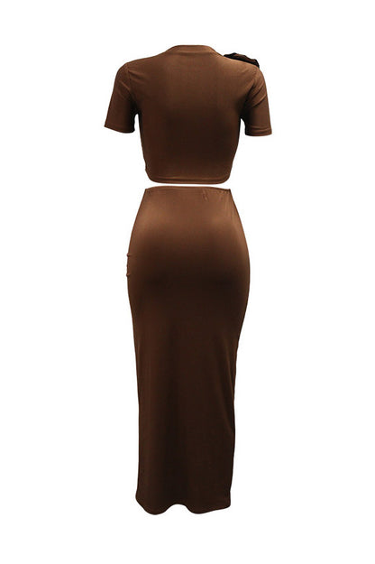 Ruched Split Skirt and Tee Two Piece Set