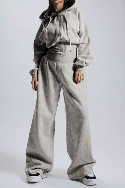 Hooded Drawstring Wide Leg Jumpsuit