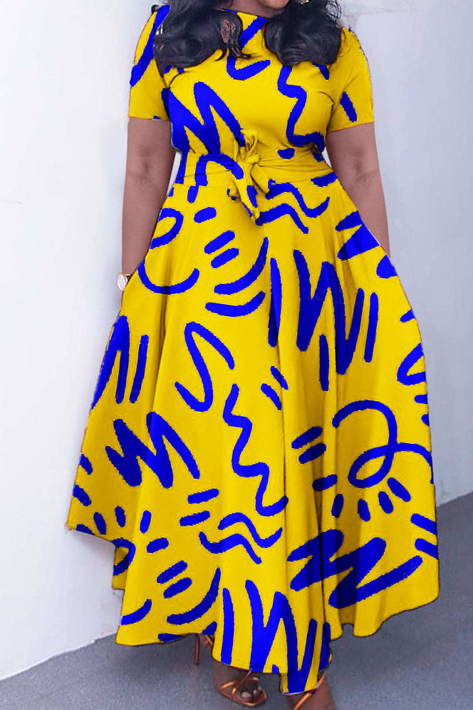 Tie-Waist Floral Print Short Sleeve Dress
