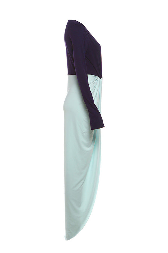 Deep V Neck Long Sleeve Slit Maxi Dress