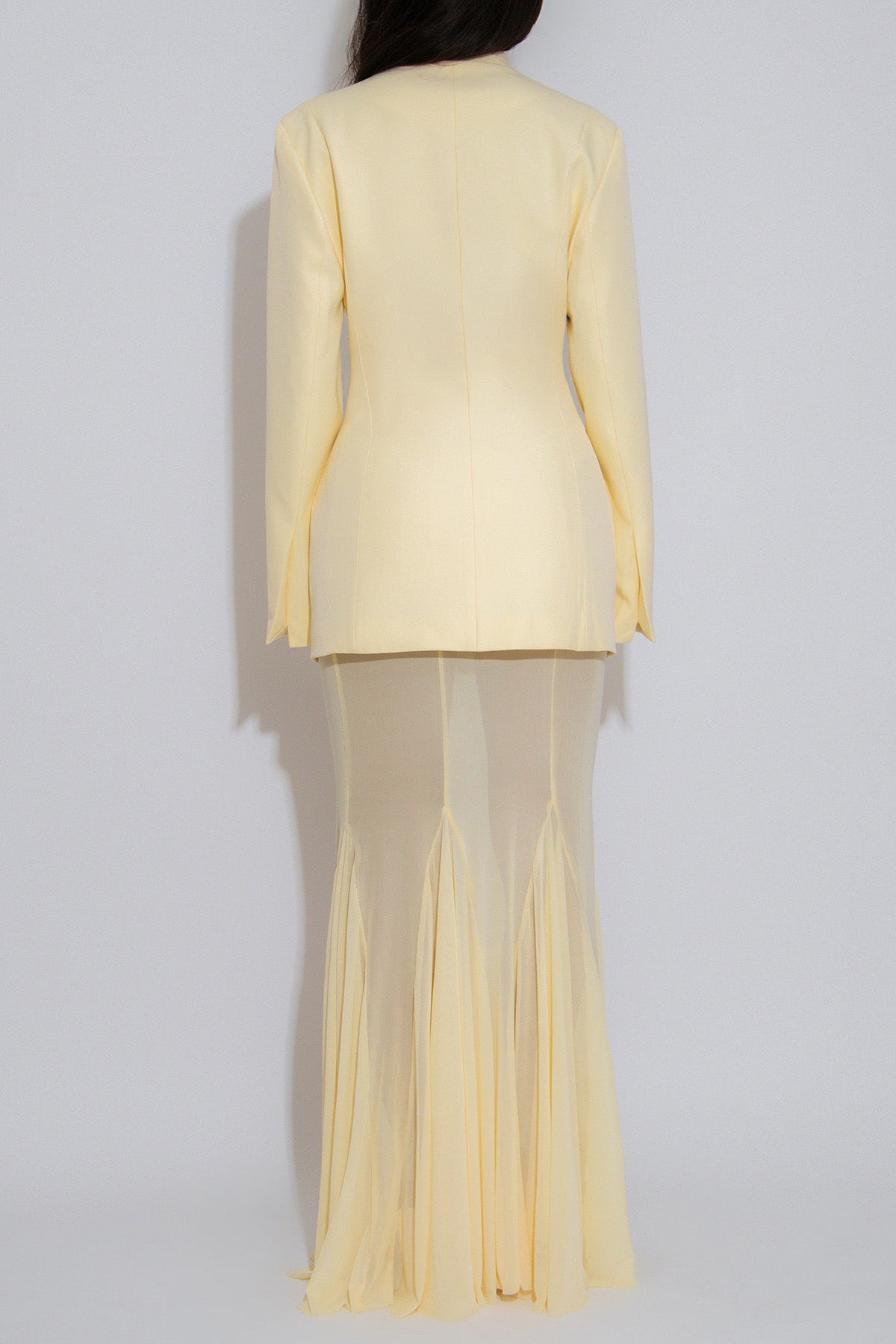 Collarless Blazer and Mesh Skirt Set