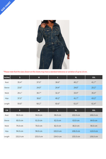 Washed Long Sleeve Denim Jumpsuit