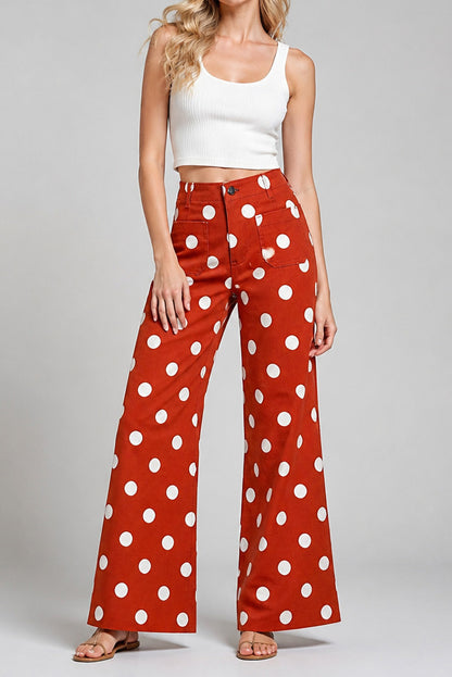 Polka Dot High Rise Wide Leg Jeans