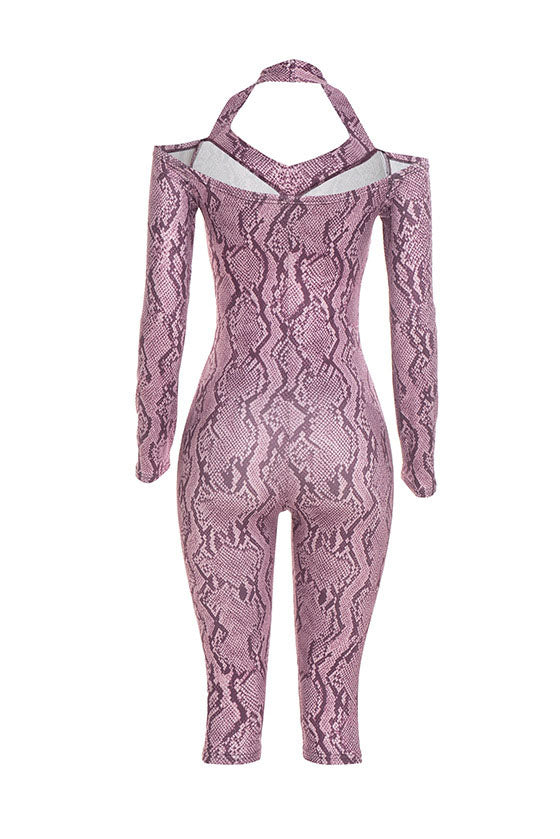 Snake-Print Halter Capri Jumpsuit