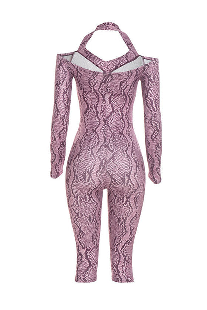 Snake-Print Halter Capri Jumpsuit