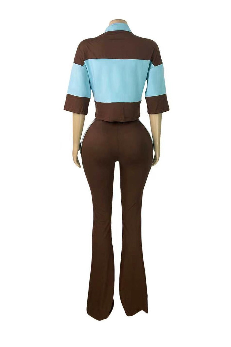 Collared Top & Flare Pants Two-Piece Set