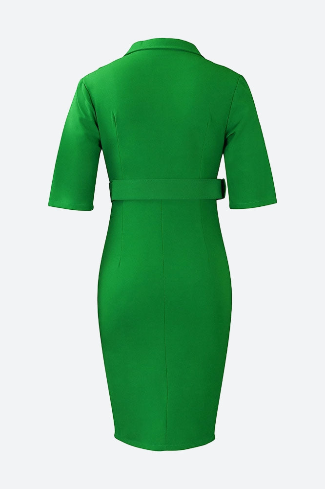 Solid Color Button Lapel Tight Dress