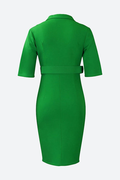 Solid Color Button Lapel Tight Dress