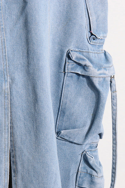 Blue Pocket Denim Midi Skirt