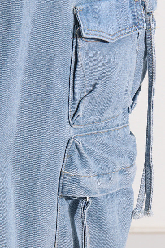 Blue Pocket Denim Midi Skirt