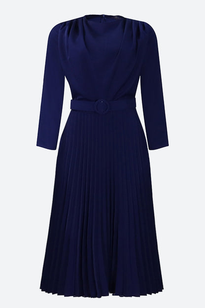 Elegant Pleated Career Solid Dress