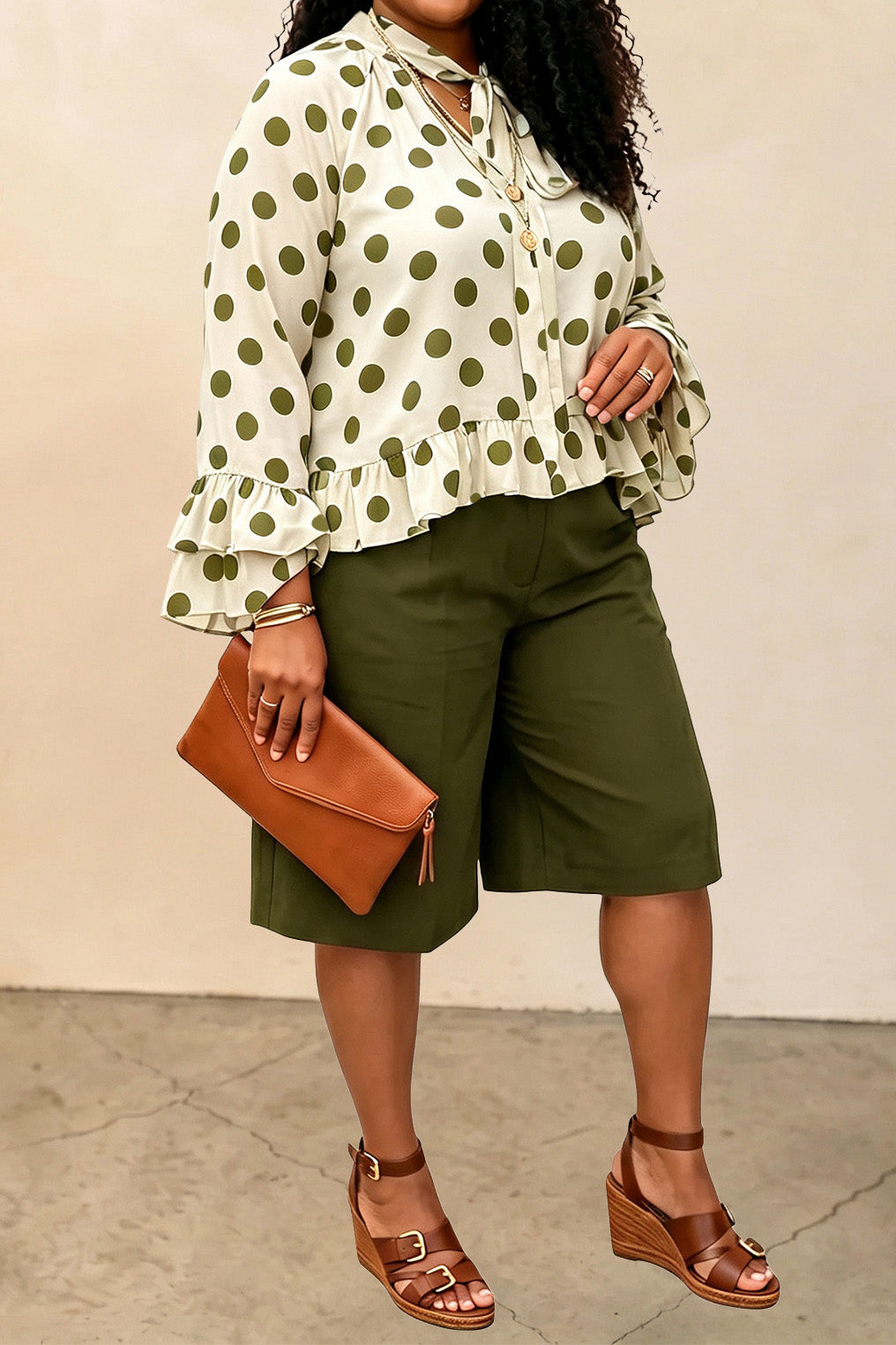 Plus Size Polka Dot Top & Capri Pants Set