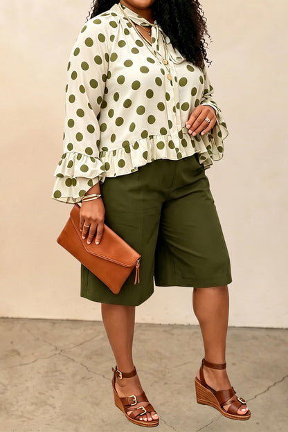 Plus Size Polka Dot Top & Capri Pants Set